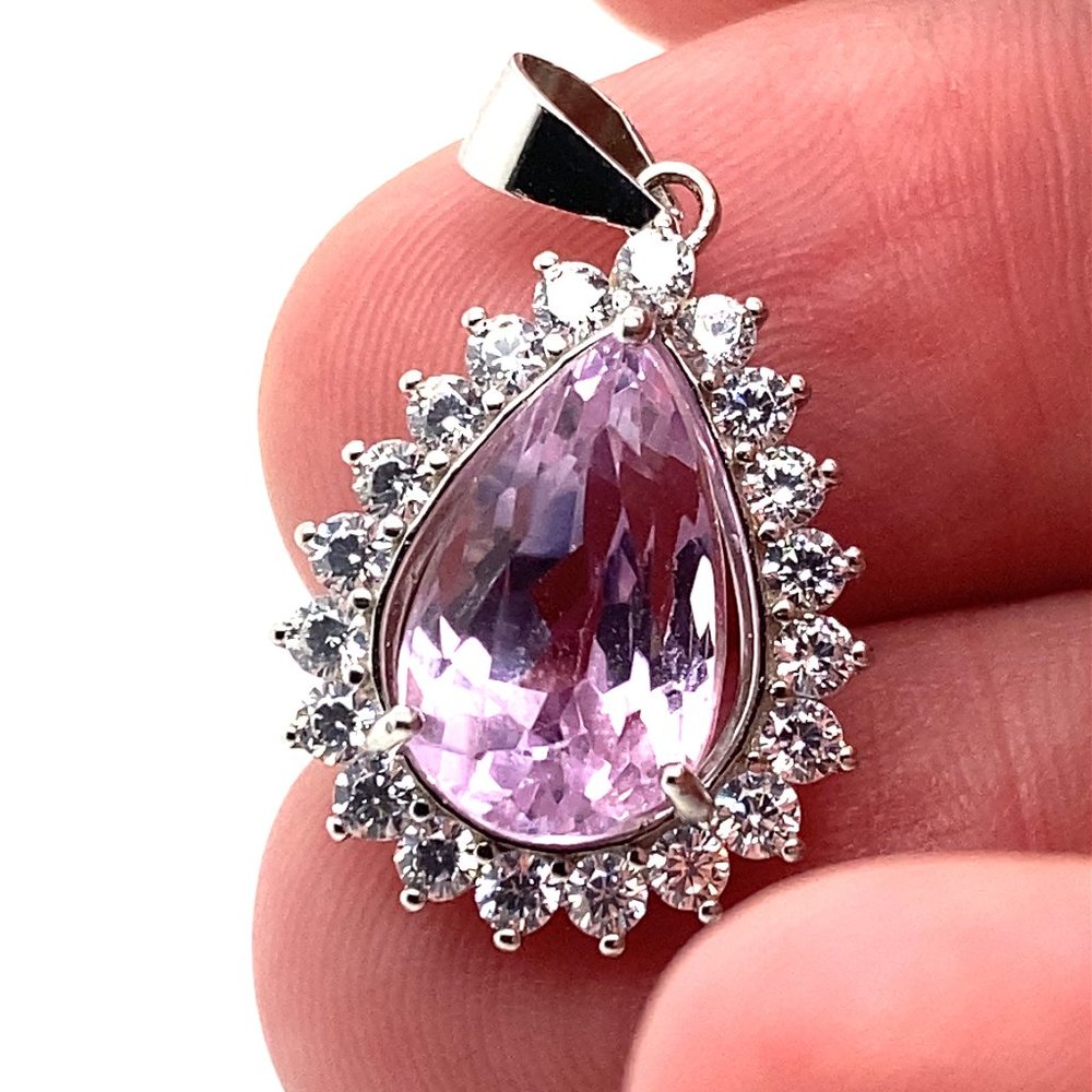 Pink Kunzite 5.65ct White Gold Silver Pendant